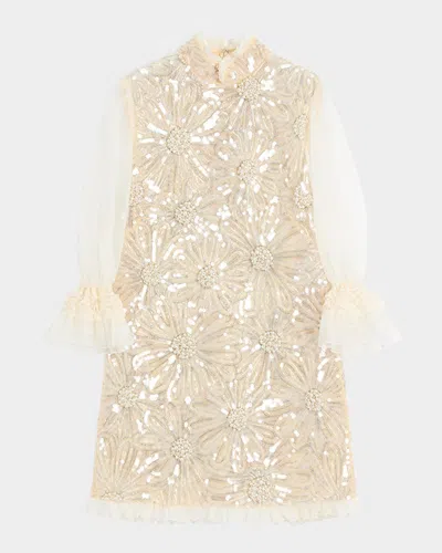 Valentino Silk Sequined Mini Dress In Nude