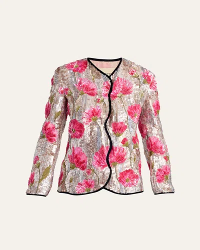 Valentino Floral Sequined Single-breasted Jacket In Multi