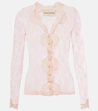 Valentino Floral Sheer Lace Cardigan In Pink