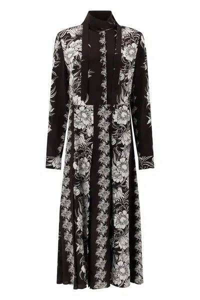 Valentino Floral Silk Dress In Brown