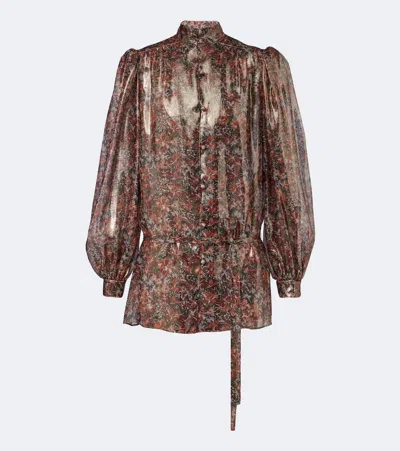 Valentino Floral Silk-blend Lamé Blouse In Multicoloured