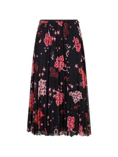 Valentino Floral Star Pleated Skirt In Black