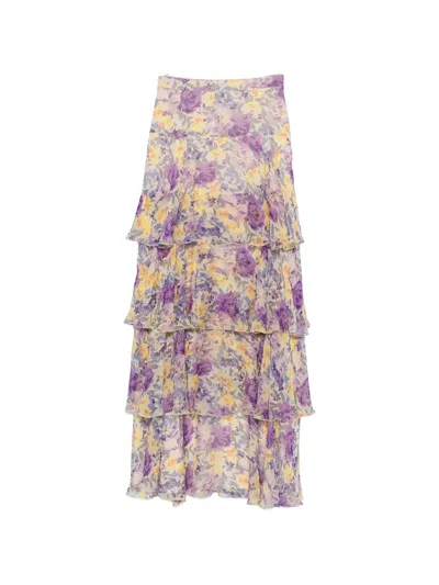 Valentino Floral Tiered Maxi Skirt In Purple