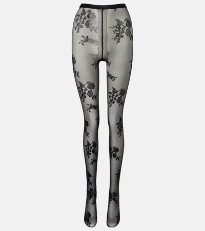 Valentino Floral Tights In Black
