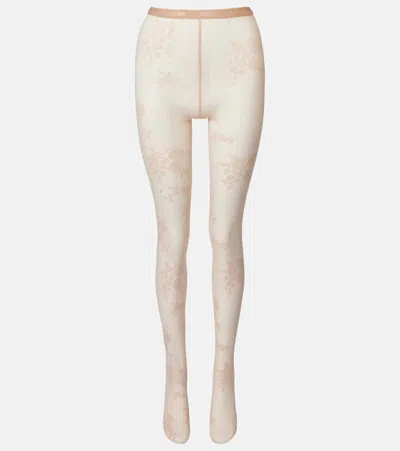 Valentino Floral Tights In Neutral