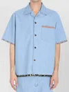 Valentino Garavani Denim Bowling Shirt With Floral Trim In Blue