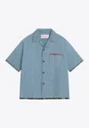 Valentino Garavani Denim Bowling Shirt With Floral Trim In Blue
