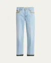 Valentino Stitched Denim Trousers With Embroidered Accents In Blue