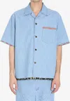 Valentino Garavani Denim Bowling Shirt With Floral Trim In Blue