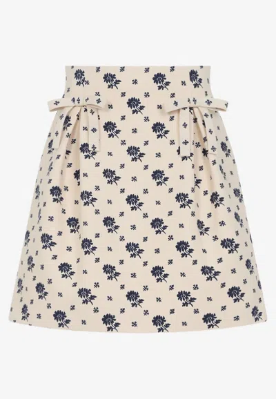 Valentino Floral Wool And Silk Mini Skirt In Neutral