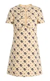 Valentino Floral Print Bow Keyhole Wool Mini Dress In Multi
