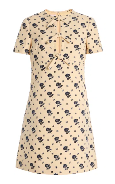 VALENTINO FLORAL WOOL-SILK MINI DRESS
