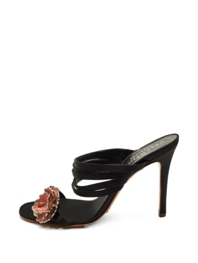 Pre-owned Valentino Garavani Floral-appliqué Sandals In Black