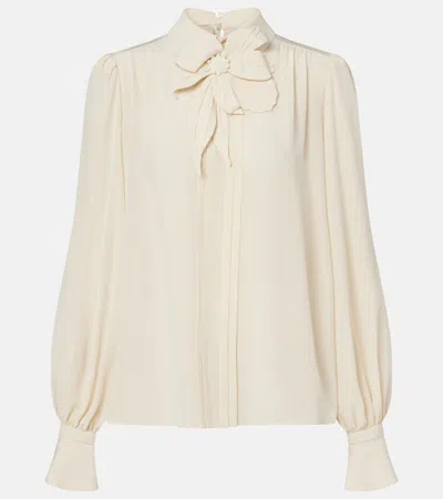 Valentino Garavani Vanillacolored Silk Blouse With Flower In White