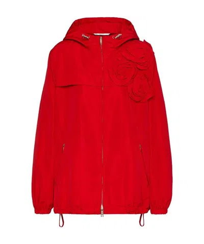 Valentino Floral-detail Hooded Jacket In Red