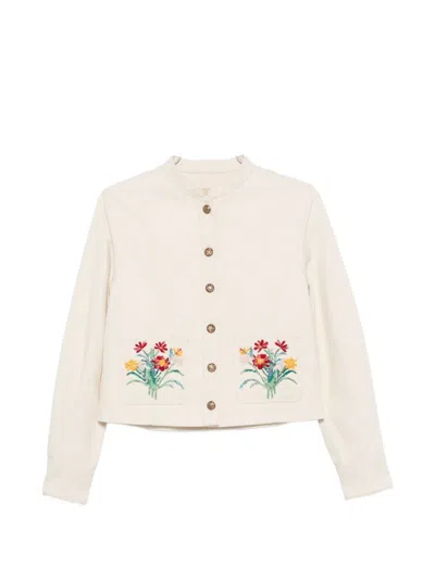 Valentino Floral-embroidered Jacket In Neutral