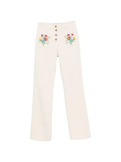 Valentino Floral-embroidered Jeans In Pink