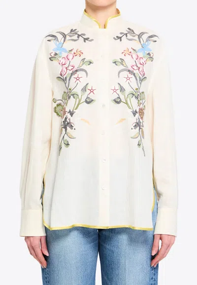 Valentino Garavani Floral Embroidery Shirt Shirt And Blouse Beige In Brown