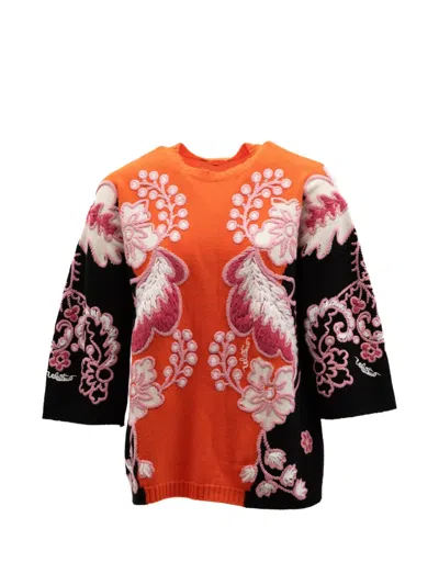 Valentino Floral-embroidered Panelled Sweater In Multi