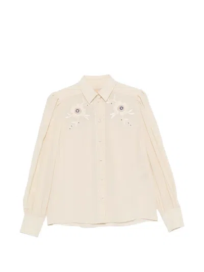 Valentino Floral-embroidered Pleated-sleeve Blouse In Pattern