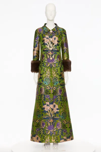 Valentino Floral-jacquard Coat In Green