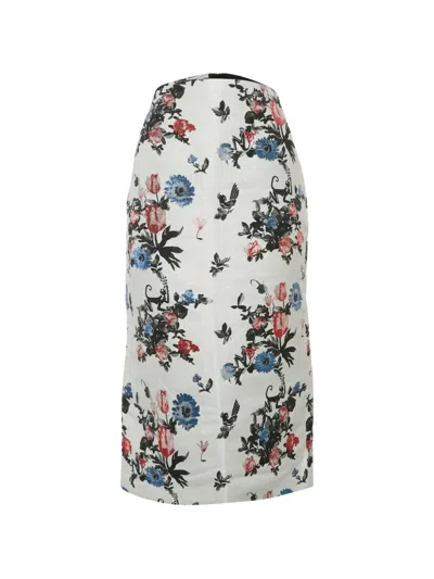 Pre-owned Valentino Floral-jacquard Pencil Skirt In White