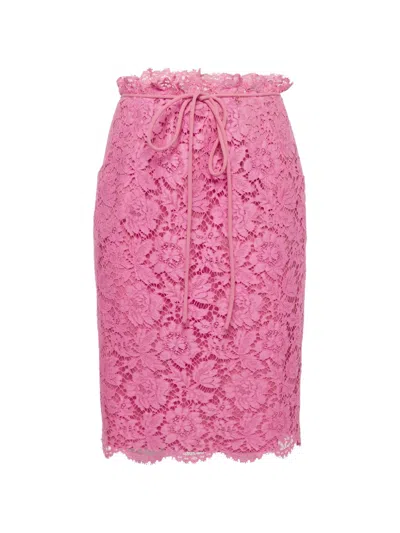Pre-owned Valentino Floral-lace Cotton Midi Pencil Skirt In Pink