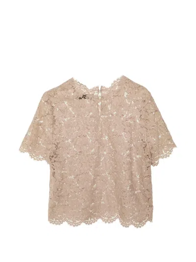 Pre-owned Valentino Floral-lace Scalloped Blouse In Neutral