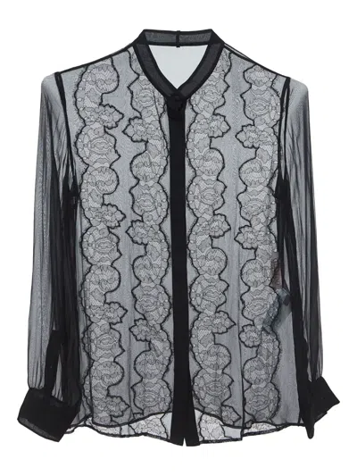 Pre-owned Valentino Floral-lace Shirt In Black