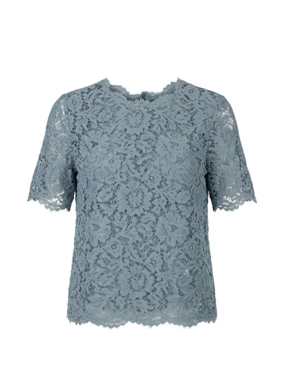 Valentino Floral-lace Short-sleeve Top In Gray