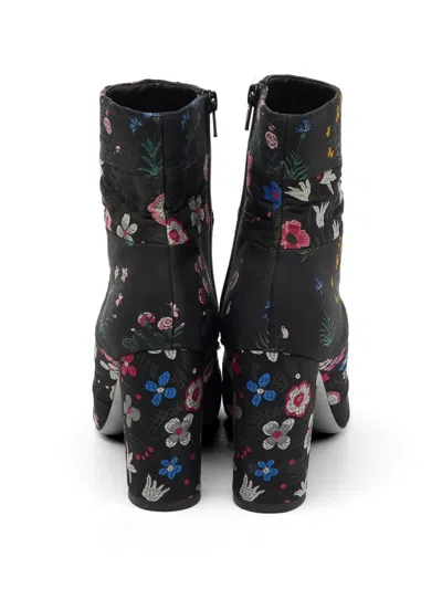 Pre-owned Valentino Garavani Floral-print Ankle Boots In Black