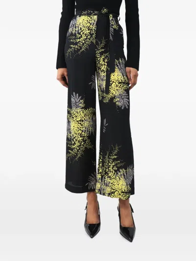 Pre-owned Valentino Floral-print Belted Trousers In Black