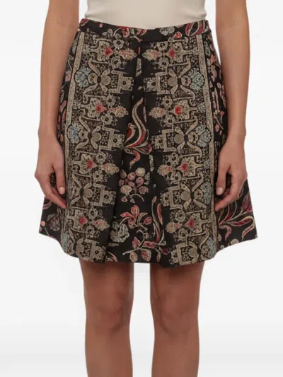 Pre-owned Valentino Floral-print Canvas Mini Skirt In Black