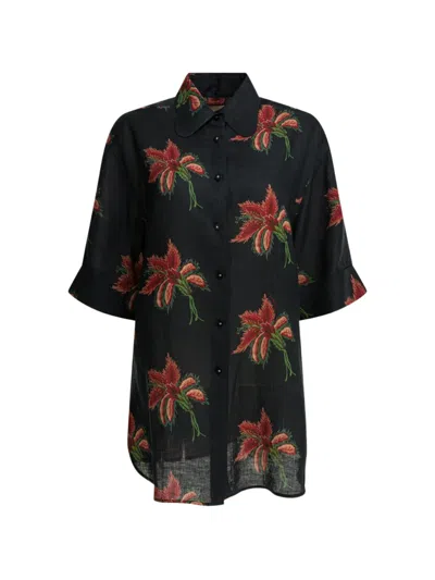 Valentino Linen Floral Print Shirt In Multi