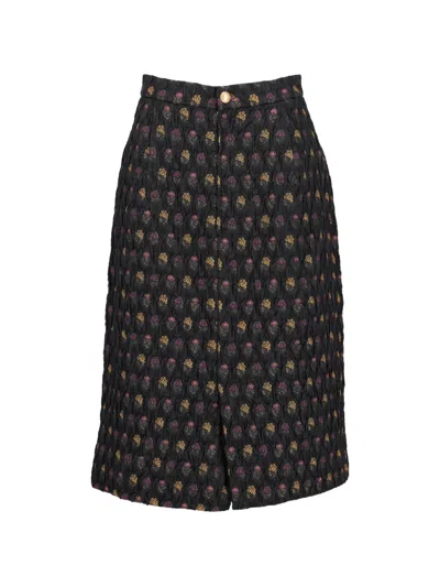Pre-owned Valentino Floral-print Pencil Midi Skirt In Black
