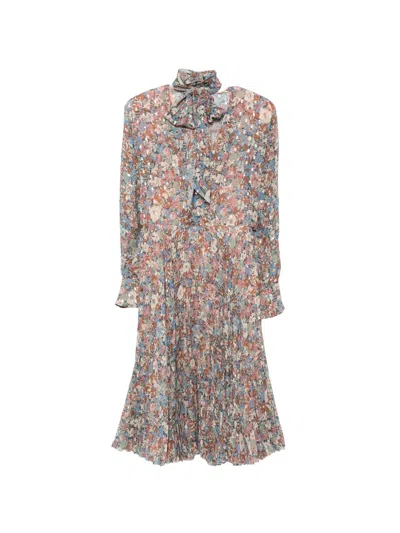 Valentino Floral-print Pleated Midi Dress In Multi