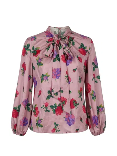 Valentino Floral-print Pussy-bow Blouse In Pink