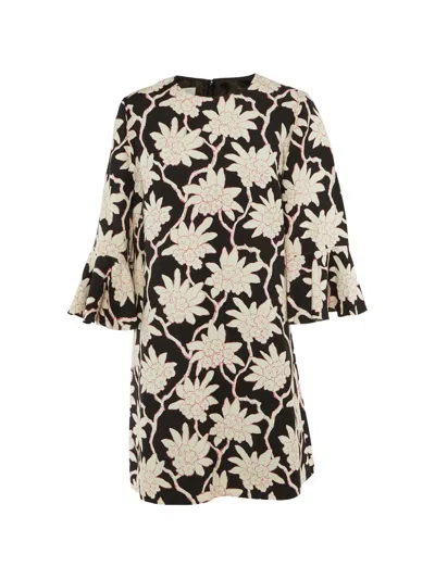 Pre-owned Valentino Floral-print Shift Dress In Black