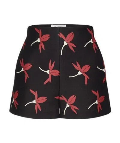 Valentino Floral-print Shorts In Black