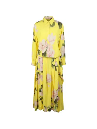 Valentino Floral-print Silk Dress In Yellow