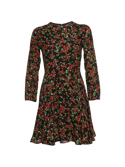 Pre-owned Valentino Floral-print Silk Mini Dress In Black
