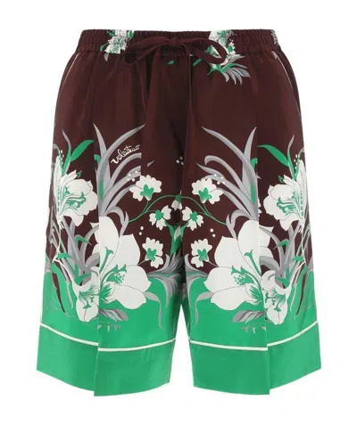 Valentino Floral-print Silk Shorts In Multi