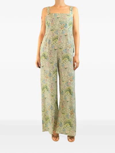 Pre-owned Valentino Floral-print Sleeveless Jumpsuit In Green