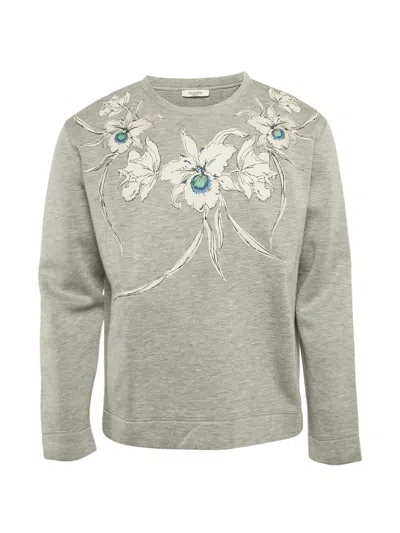 Pre-owned Valentino Floral-print Sweatshirt In Gray