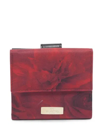 Pre-owned Valentino Garavani Floral-print Wallet In Red