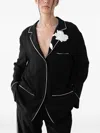 Valentino Flower-detail Piped-trim Pajama Top In Black