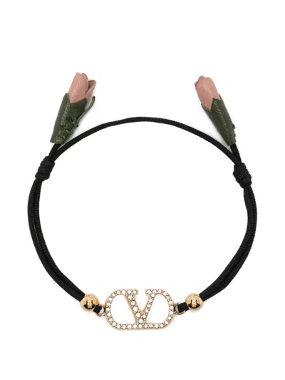 Valentino Garavani Flower-detail Vlogo Bracelet In Black
