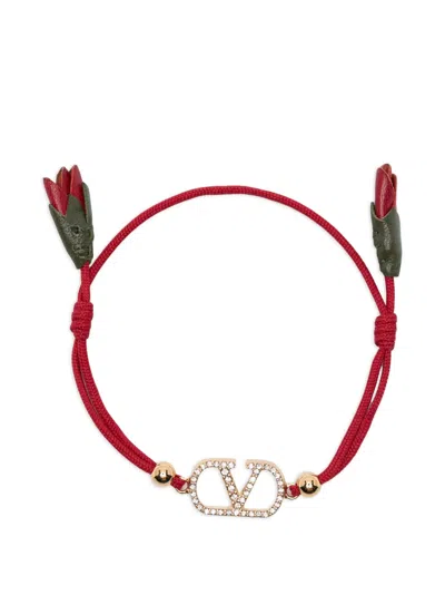 Valentino Garavani Flower-embellishment Crystal Bracelet In Red