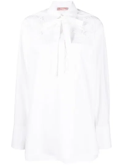 Valentino Flower Embroidered Shirt In White