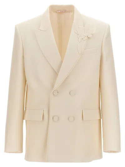 Valentino Flower Embroidery Blazer In White